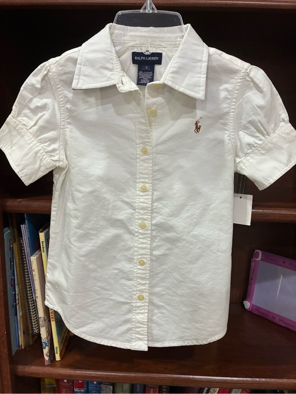 Ralph Lauren Cream Short-Sleeve Button-Down Polo Shirt for Kids